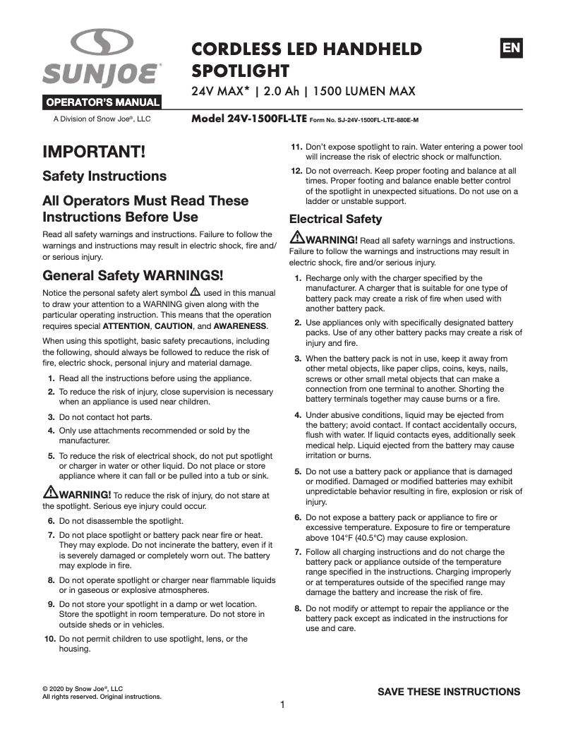 First page image of the manual for 24V-1500FL-LTE