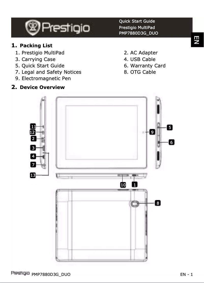Page 1 of the manual User Manual Prestigio Multipad Pmp 7880D 3G Duo