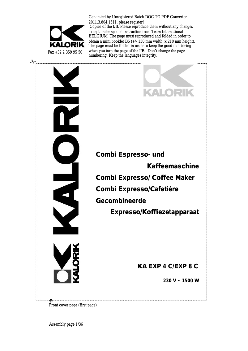 Page 1 of the manual User Manual Kalorik KA EXP 4 C