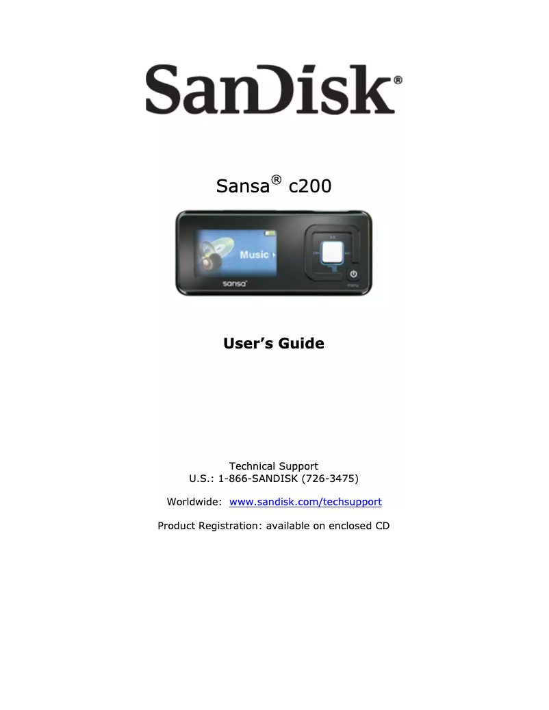 First page image of the manual for Sansa C240