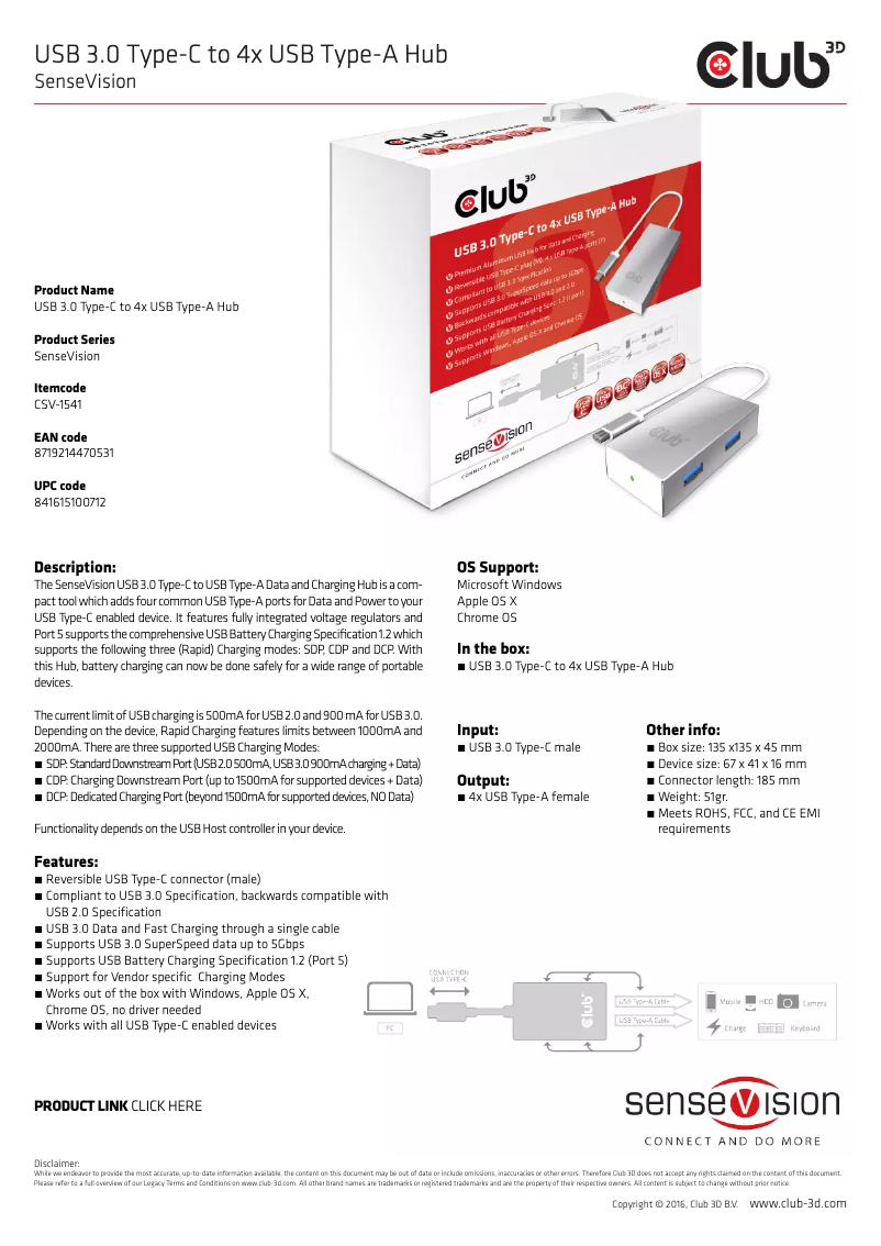 Page 1 de la notice Manuel utilisateur CLUB3D CSV-1541