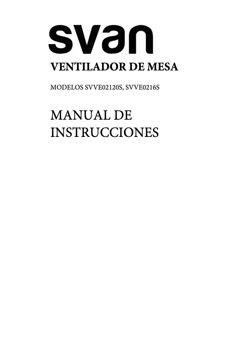 First page image of the manual for SVVE02120S
