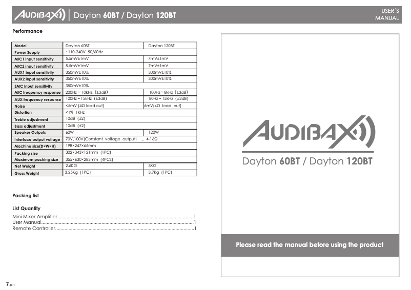 First page image of the manual for Dayton 60 BT