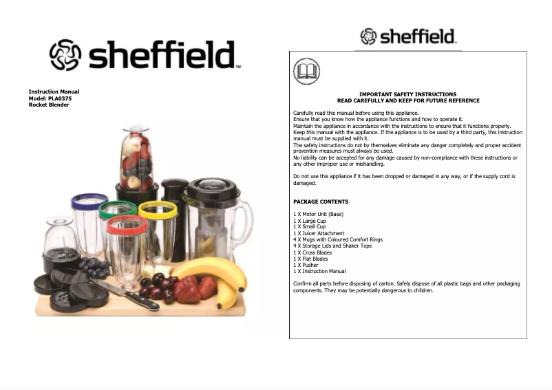Page 1 of the manual User Manual Sheffield PLA0375