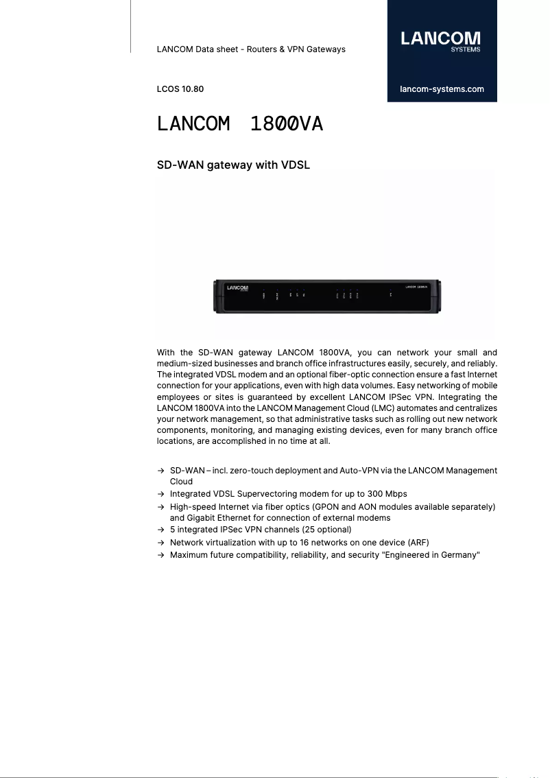 Page 1 de la notice Fiche technique Lancom 1800VA