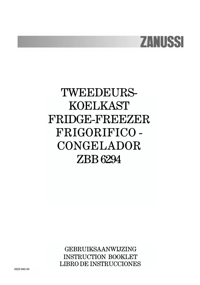 Page 1 of the manual User Manual Zanussi Zbb 6294