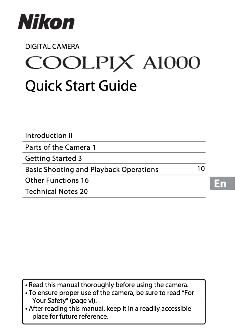Page 1 of the manual Quick Start Guide Nikon Coolpix A1000