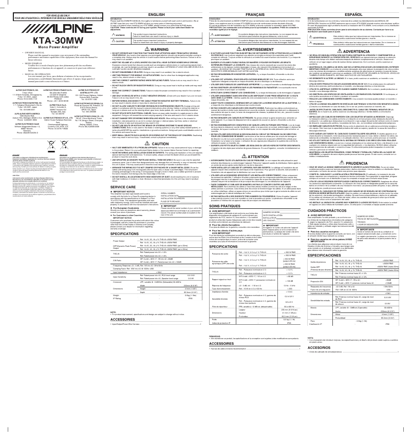 Page 1 of the manual User Manual Alpine KTA-30MW