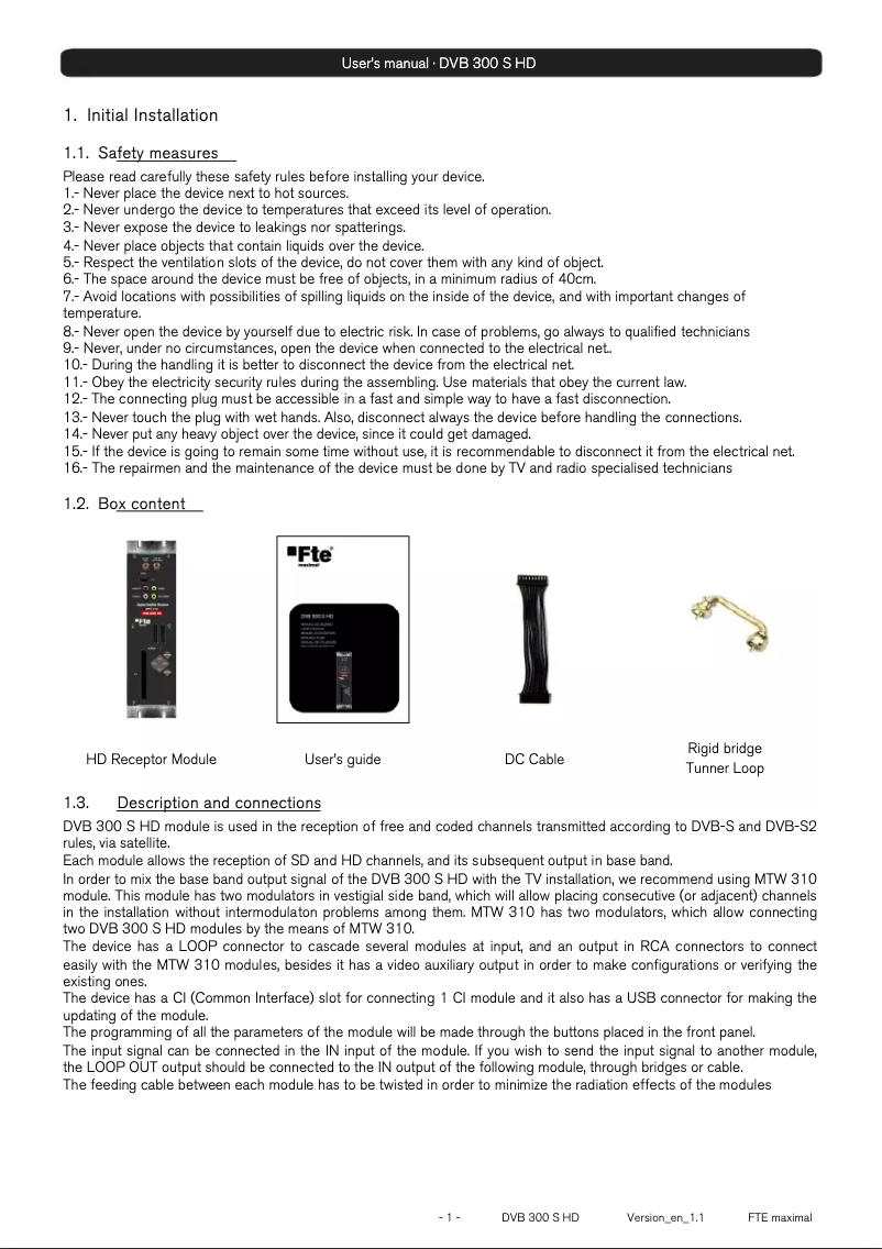 Page 1 of the manual User Manual Fte maximal DVB 300 S HD
