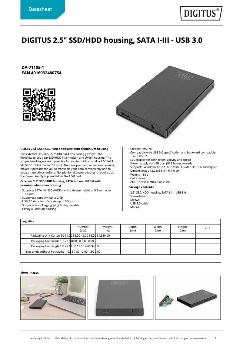 Page 1 of the manual Technical Sheet Digitus DA-71105-1