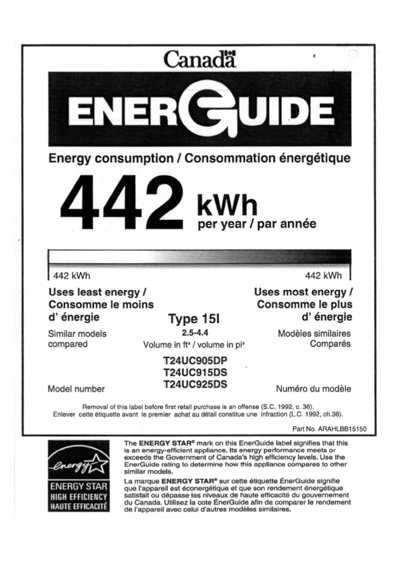 Page 1 of the manual Energy Label Thermador T24UC915DS