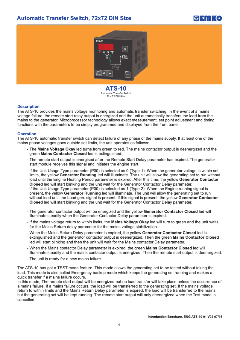 Page 1 of the manual User Manual Emko ATS-10