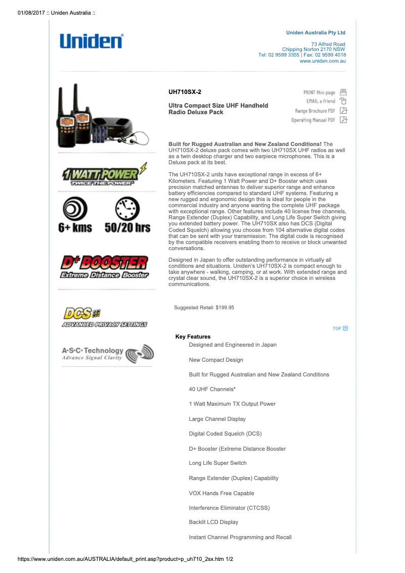 Page 1 of the manual User Manual Uniden UH710SX-2