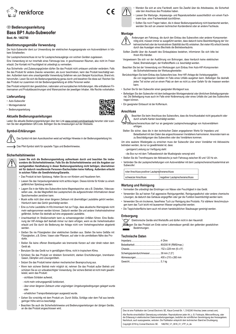 Page 1 of the manual User Manual Renkforce Bass BP1