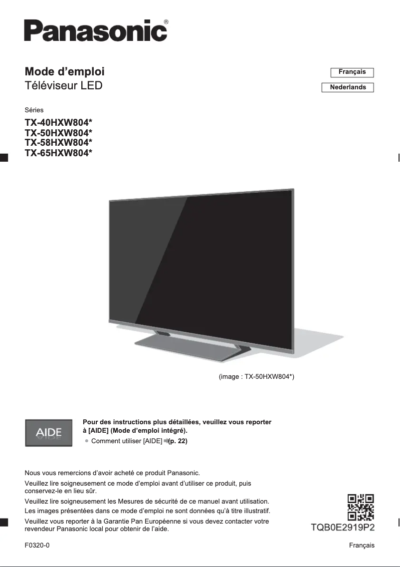 Page 1 of the manual Quick Start Guide Panasonic TX-65HXW804