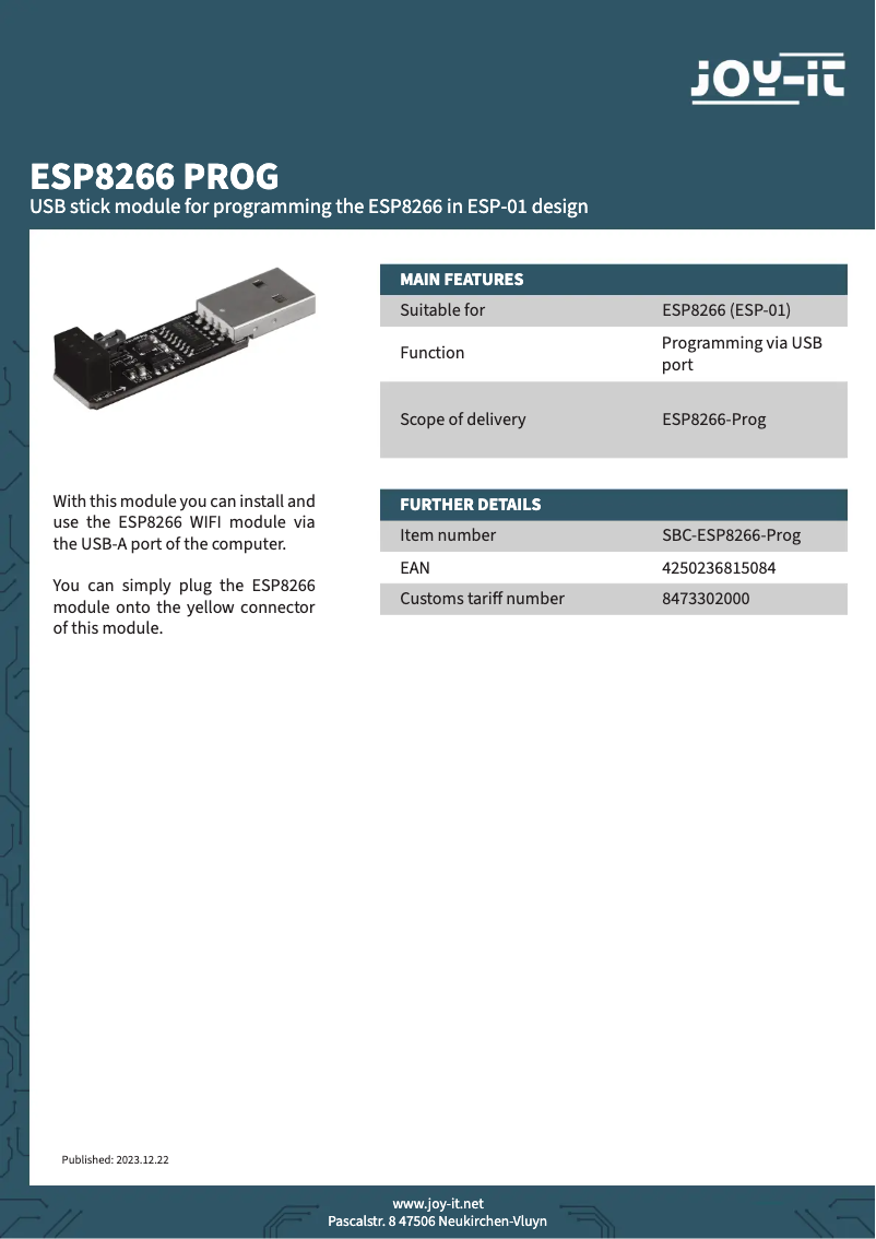 Image de la première page du manuel de l'appareil ESP8266-PROG