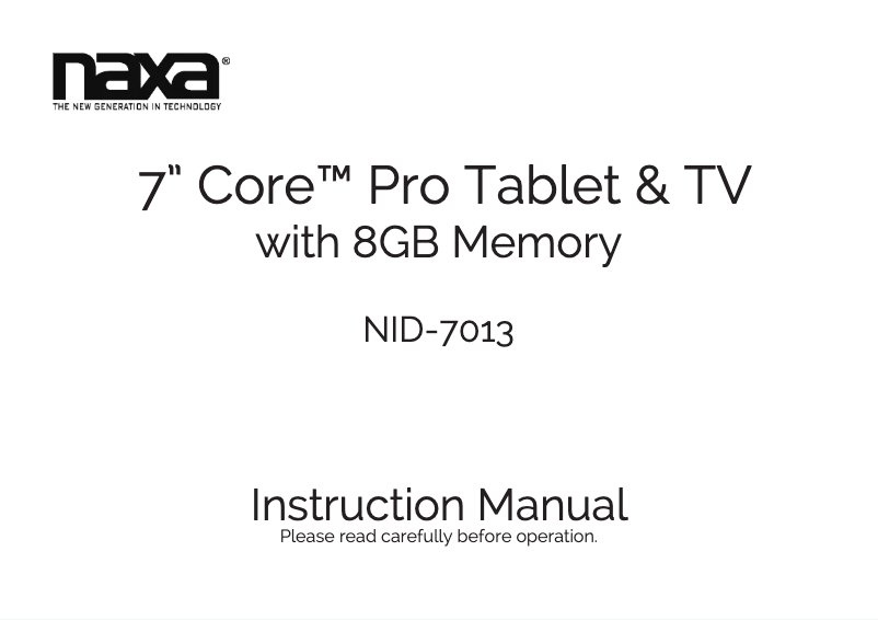 Page 1 of the manual User Manual Naxa NID-7013