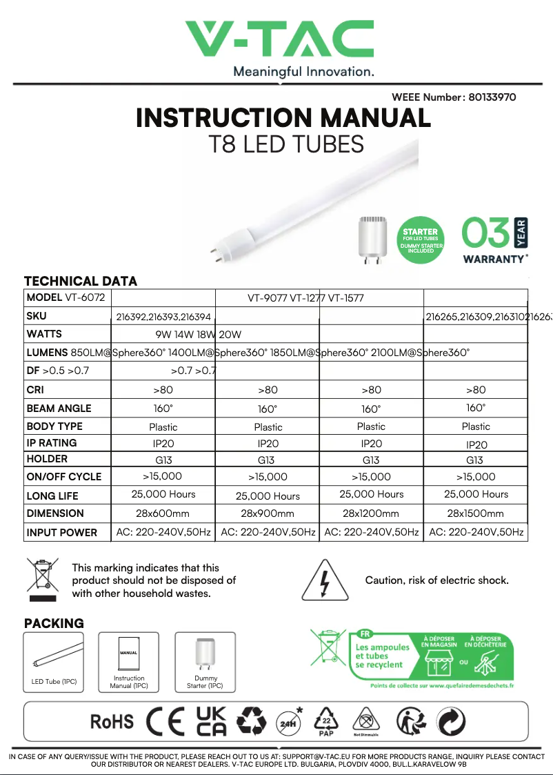 Page 1 of the manual User Manual V-TAC VT-1277