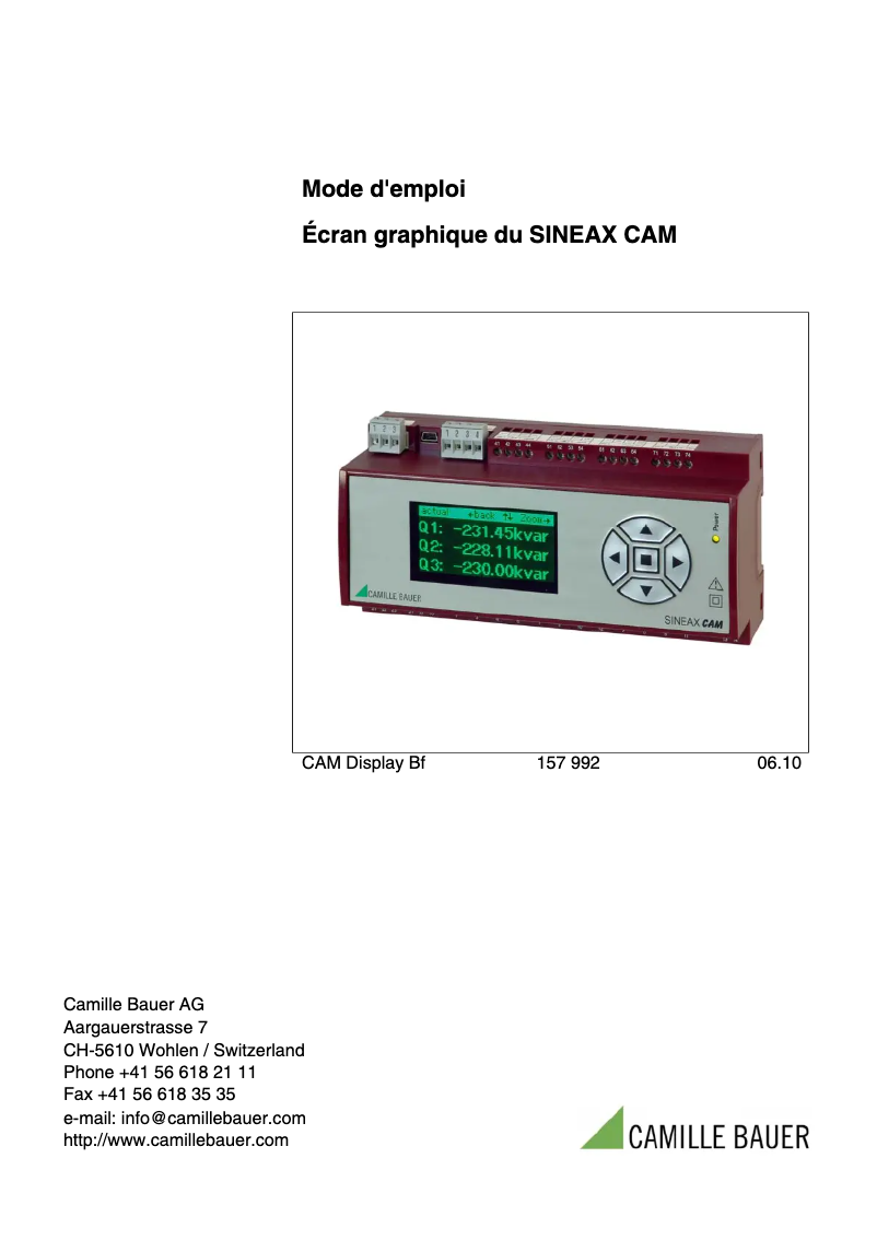 Page 1 of the manual User Manual Camille Bauer Sineax CAM