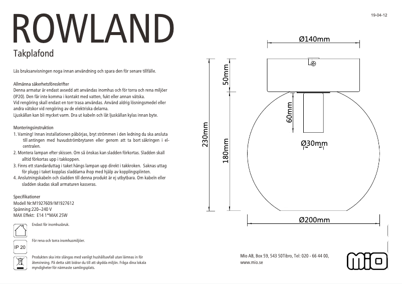 Page 1 of the manual User Manual Mio Rowland