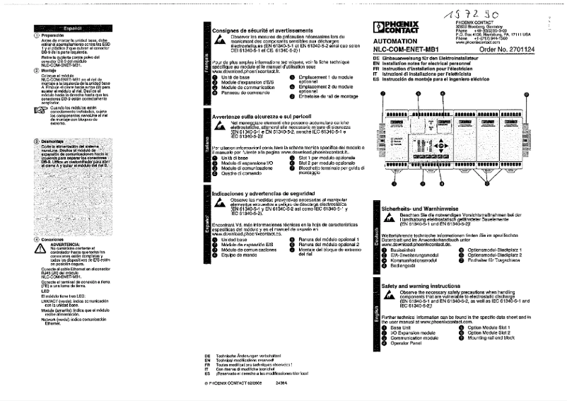 First page image of the manual for NLC-COM-ENET-MB1