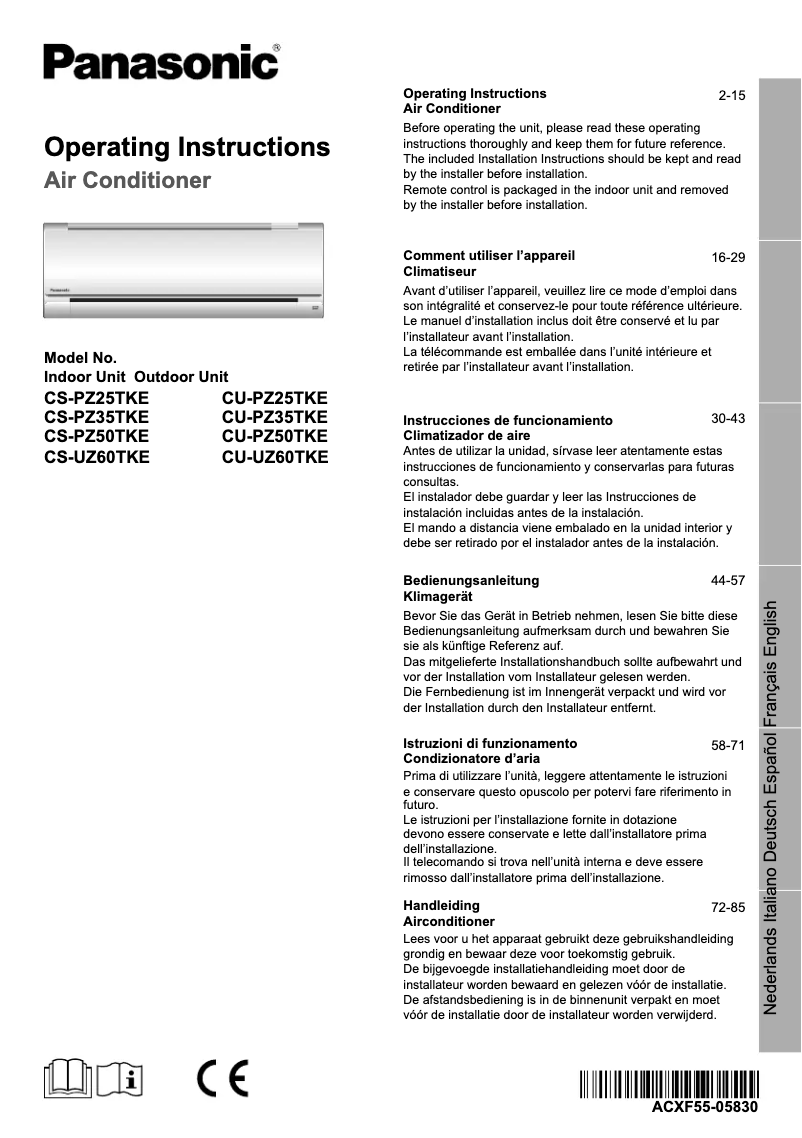 Page 1 of the manual User Manual Panasonic CU-PZ50TKE
