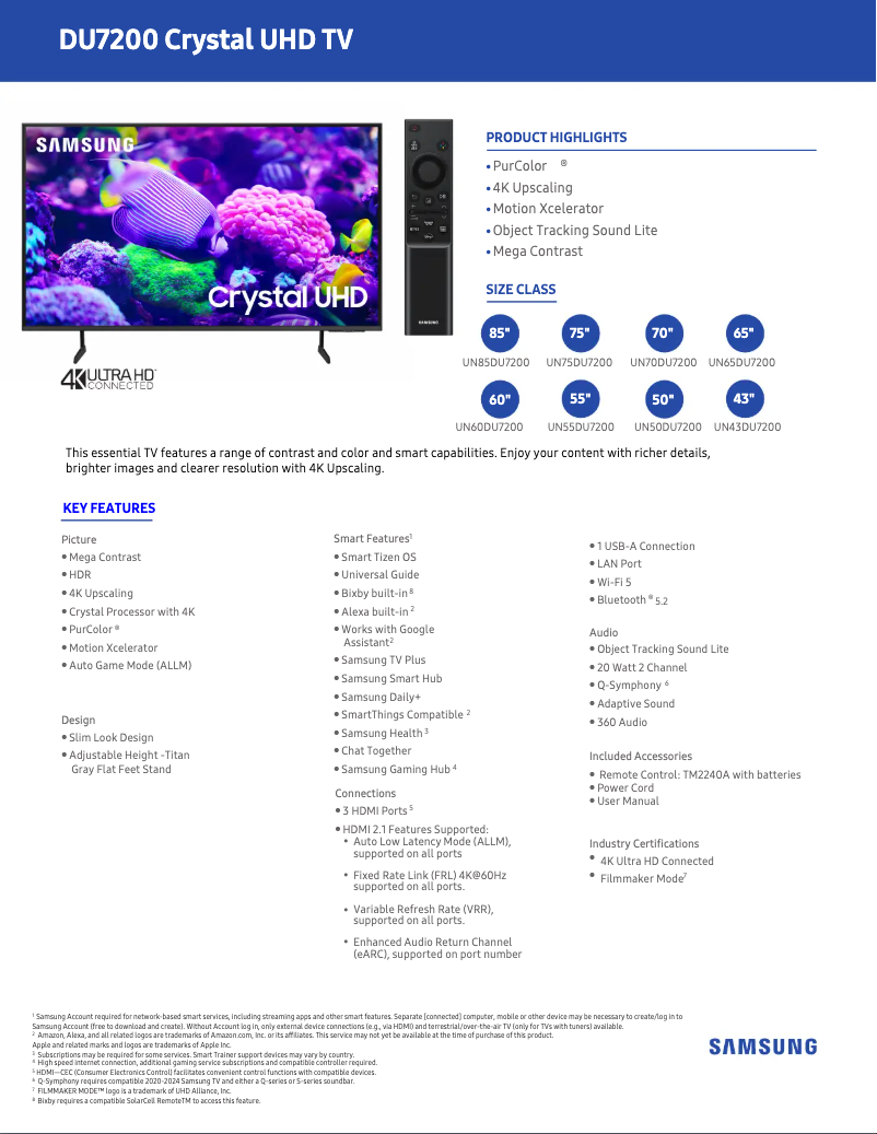 First page image of the manual for UN55DU7200F