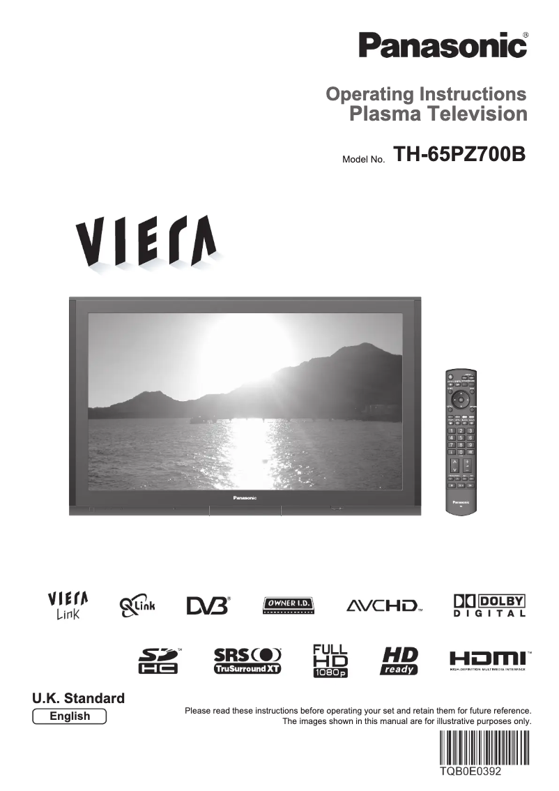 First page image of the manual for Viera TH-65PZ700B