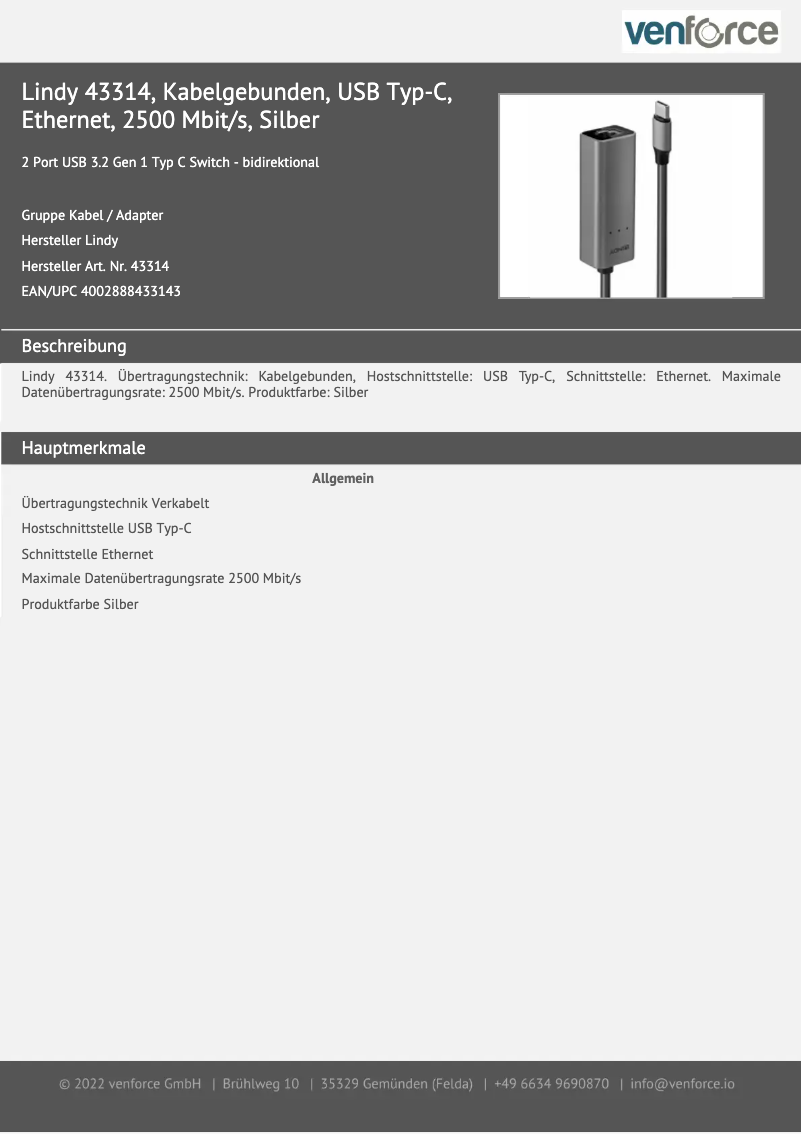 Page 1 of the manual User Manual Lindy 43314