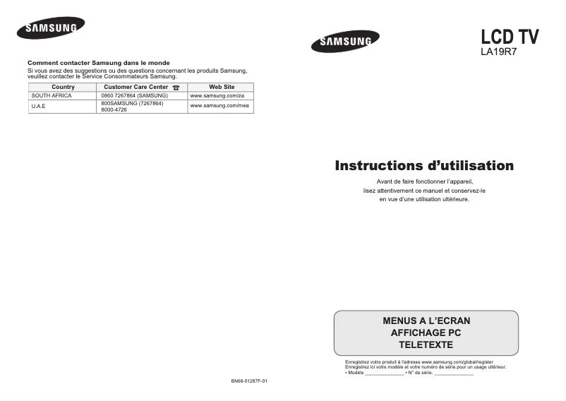 Page 1 of the manual User Manual Samsung LA19R71W