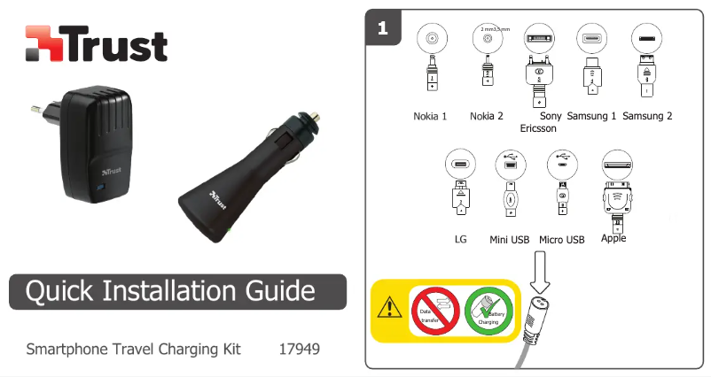 First page image of the manual for Smartphone Travel Charging Kit