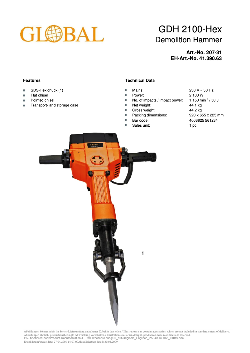 First page image of the manual for GDH 2100-Hex