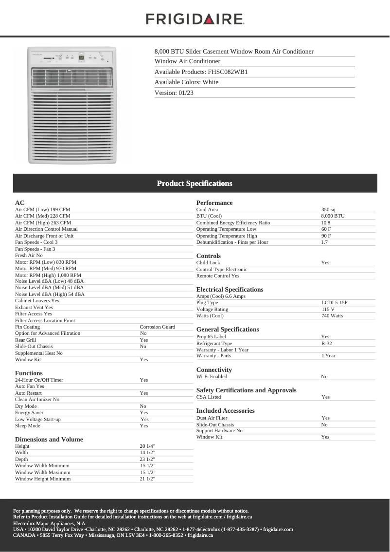 First page image of the manual for FHSC082WB1
