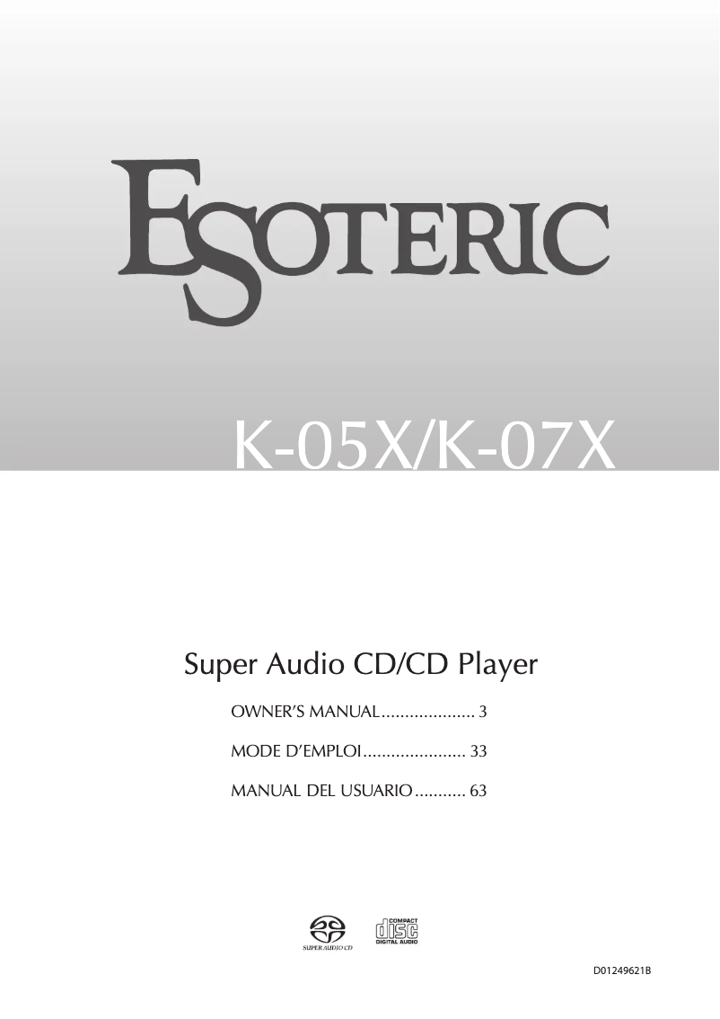 Page 1 of the manual User Manual Esoteric K-07X