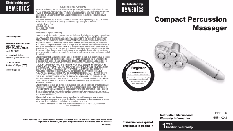 Page 1 of the manual User Manual Homedics HHP-100