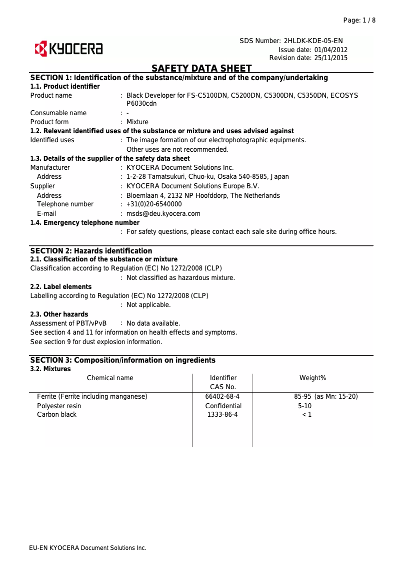 Page 1 of the manual Safety Instructions Kyocera FS-C5300DN