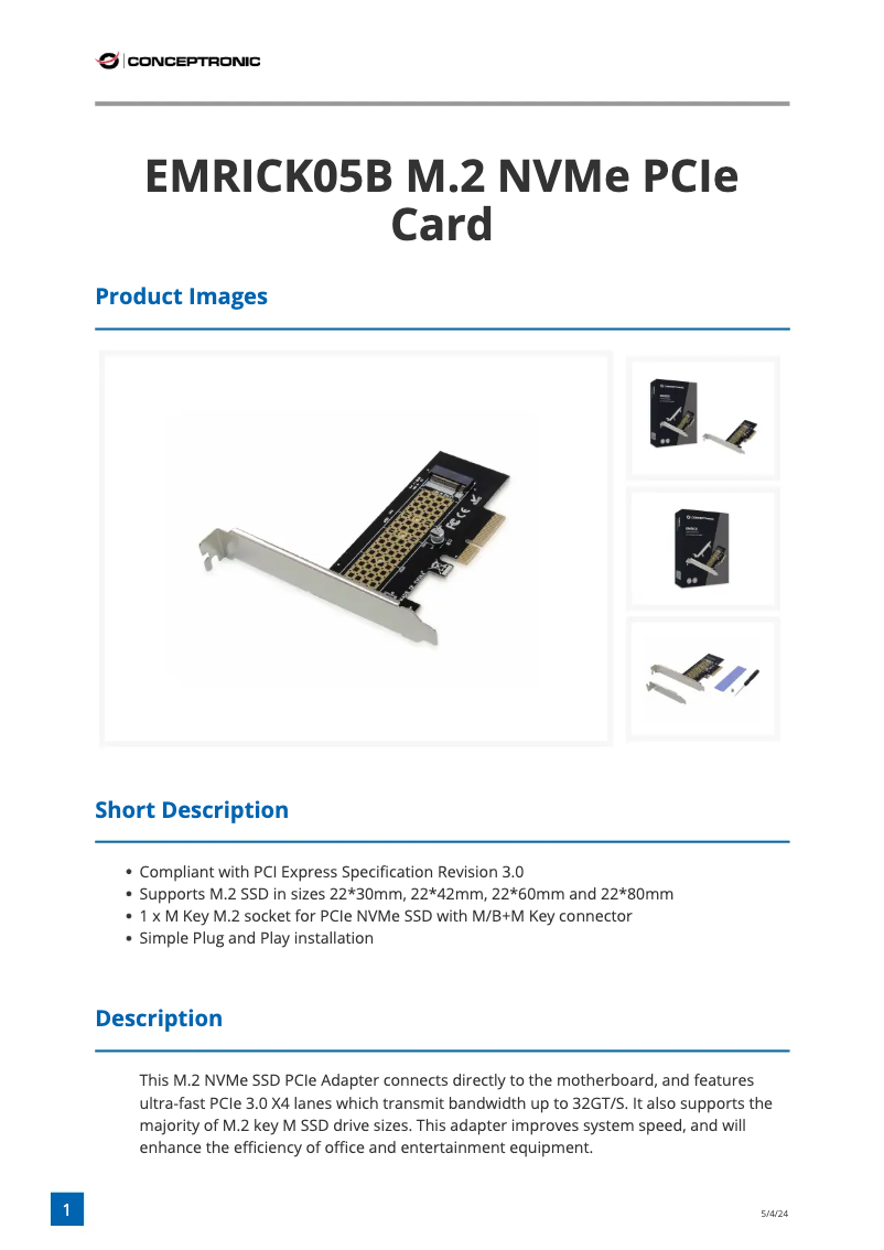 Page 1 of the manual Technical Sheet Conceptronic EMRICK05B