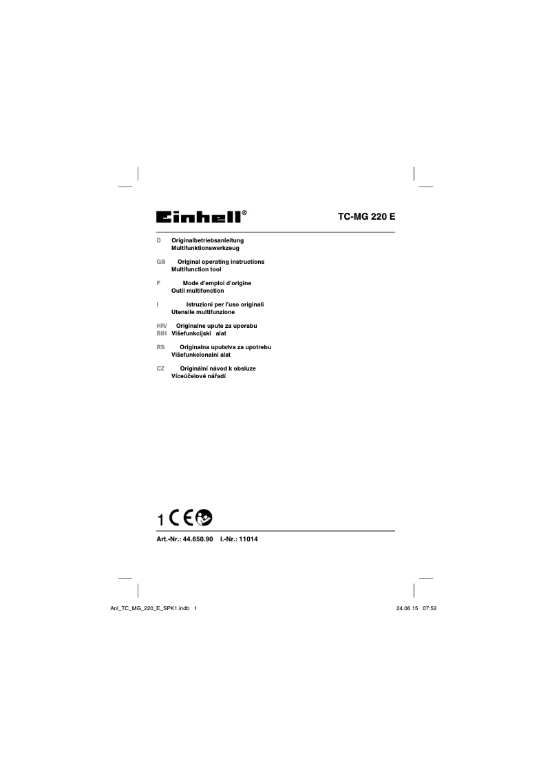 First page image of the manual for TC-MG 220/1 E