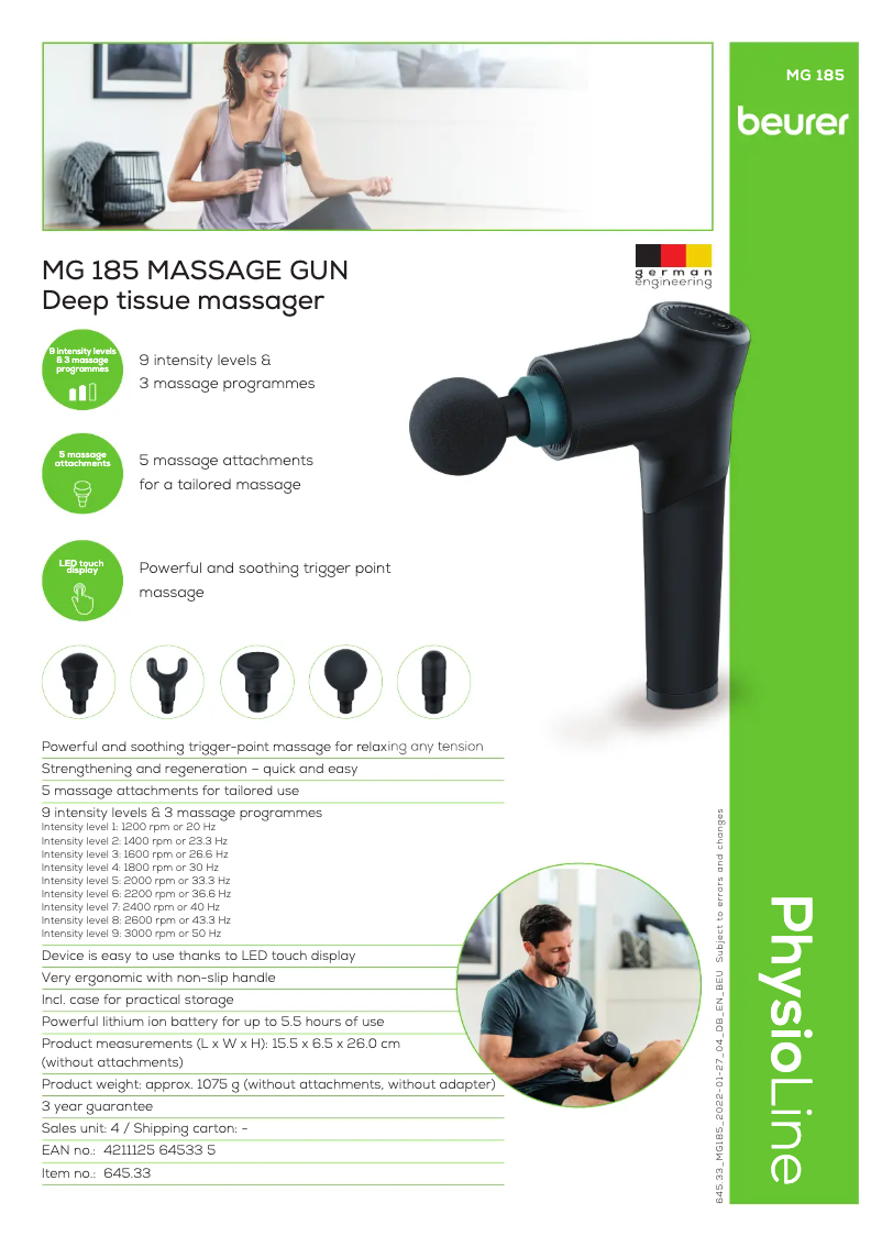 Page 1 of the manual Technical Sheet Beurer MG 185