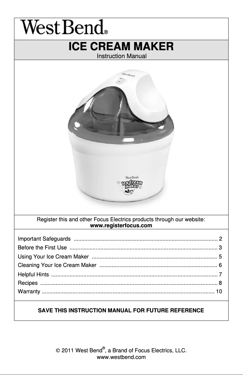 Page 1 of the manual User Manual WestBend IC12893CF