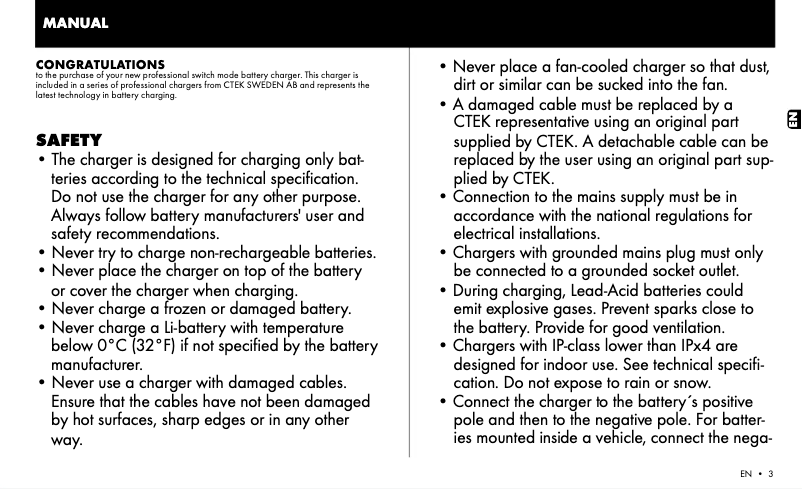 Page 1 of the manual User Manual Ctek MXS 10