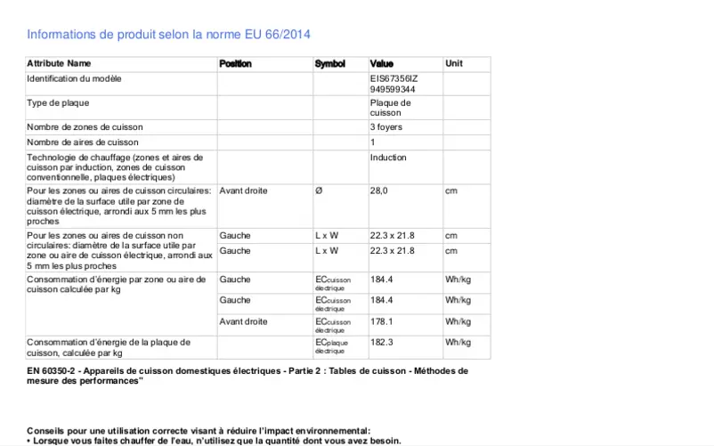 First page image of the manual for EIS67356IZ