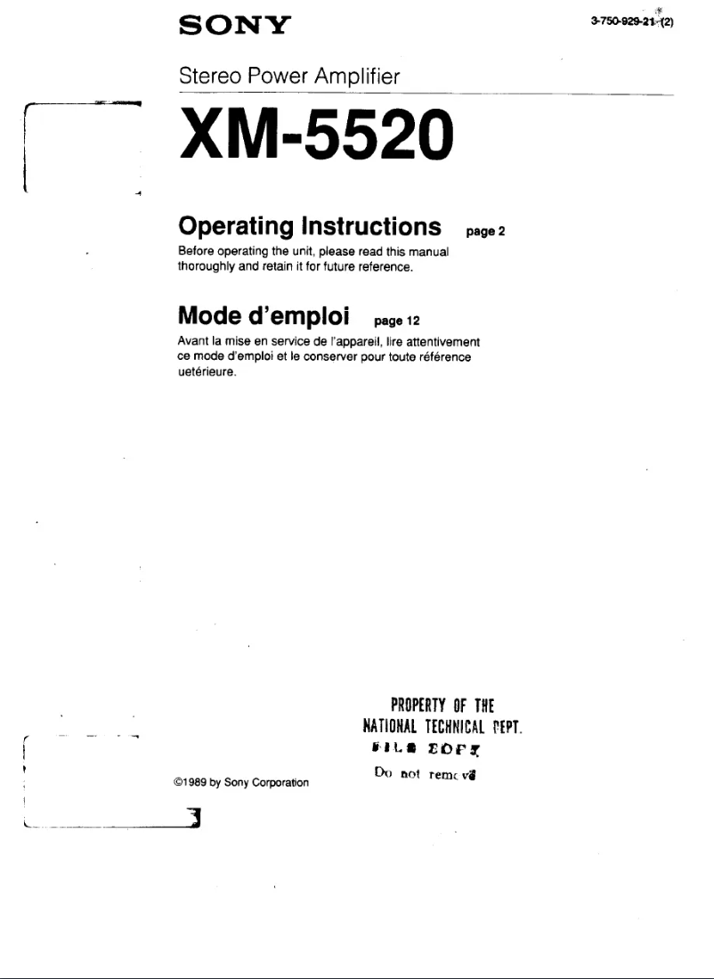 Page 1 of the manual User Manual Sony XM-5520