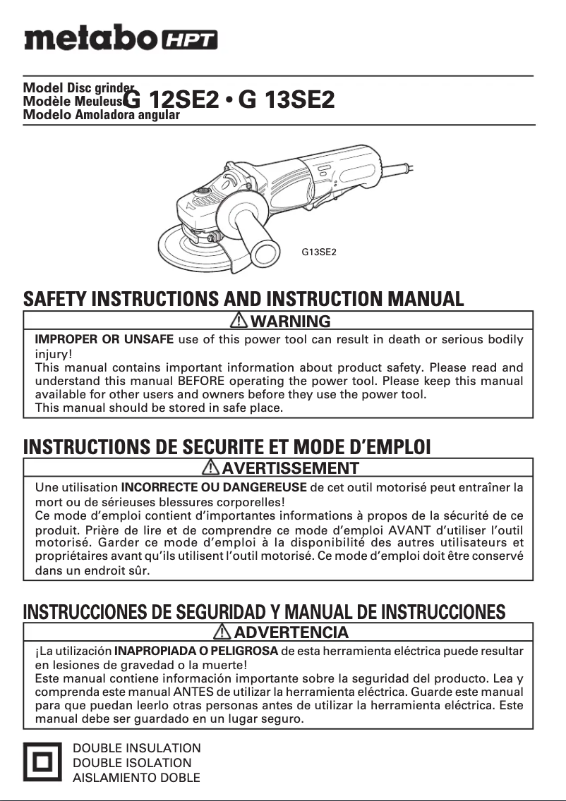 Page 1 of the manual User Manual HiKOKI G12SE2
