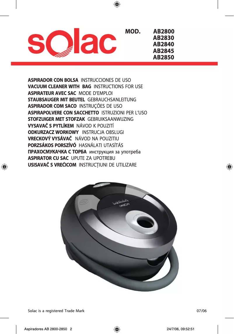 Page 1 de la notice Manuel utilisateur Solac AB2800