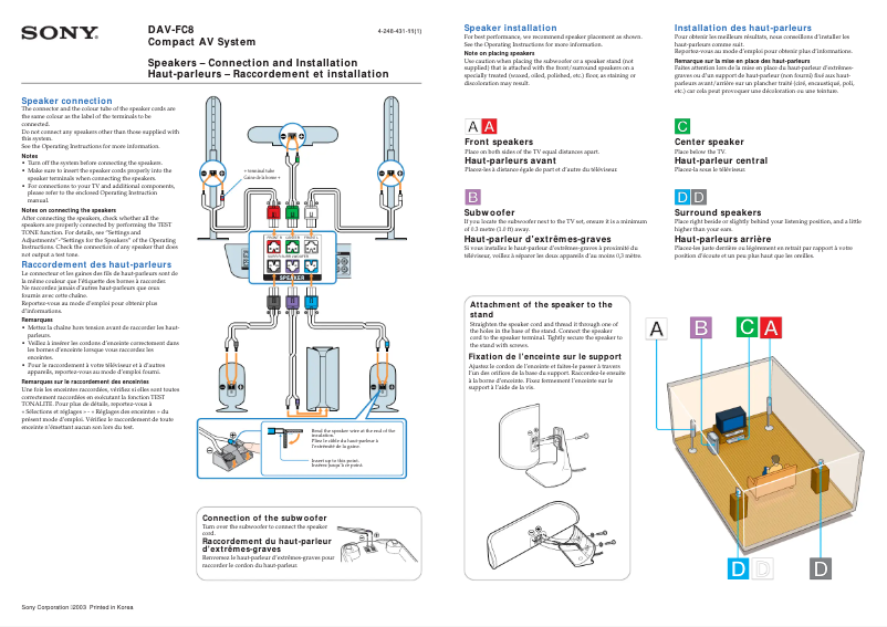 Page 1 of the manual Installation Guide Sony DAV-FC8