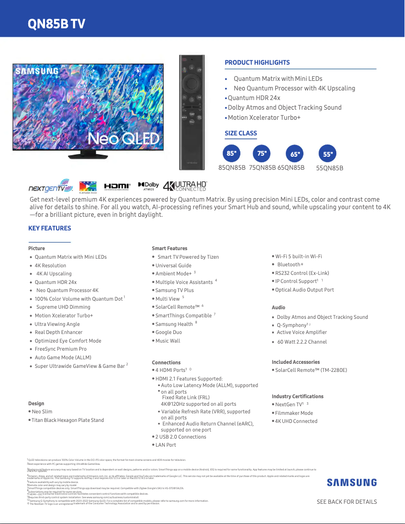 First page image of the manual for QN85QN85B