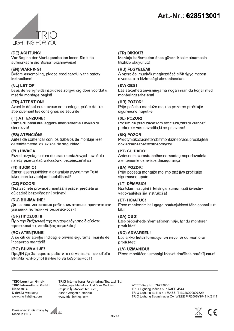 Page 1 of the manual User Manual Trio Lighting Shogun 628513001