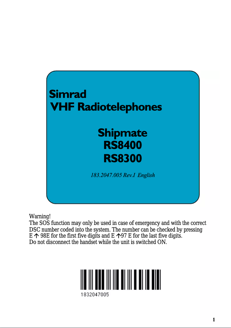 First page image of the manual for RS8300 Shipmate