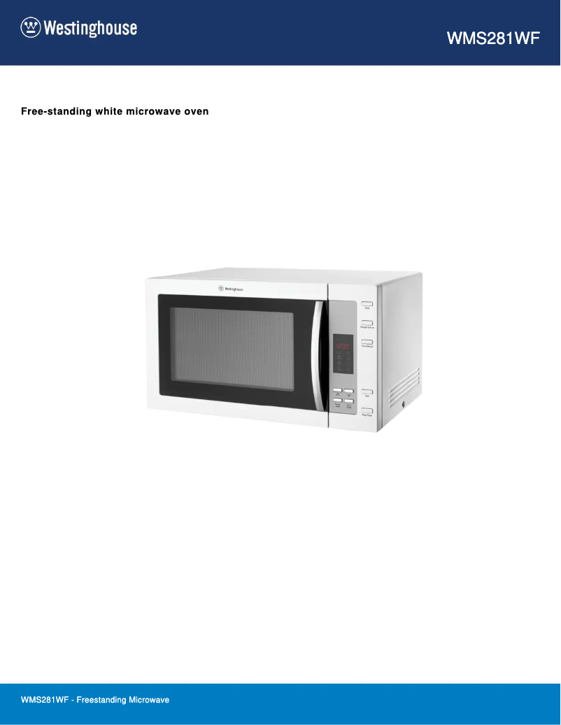 Page 1 of the manual Technical Sheet Westinghouse WMS281WF
